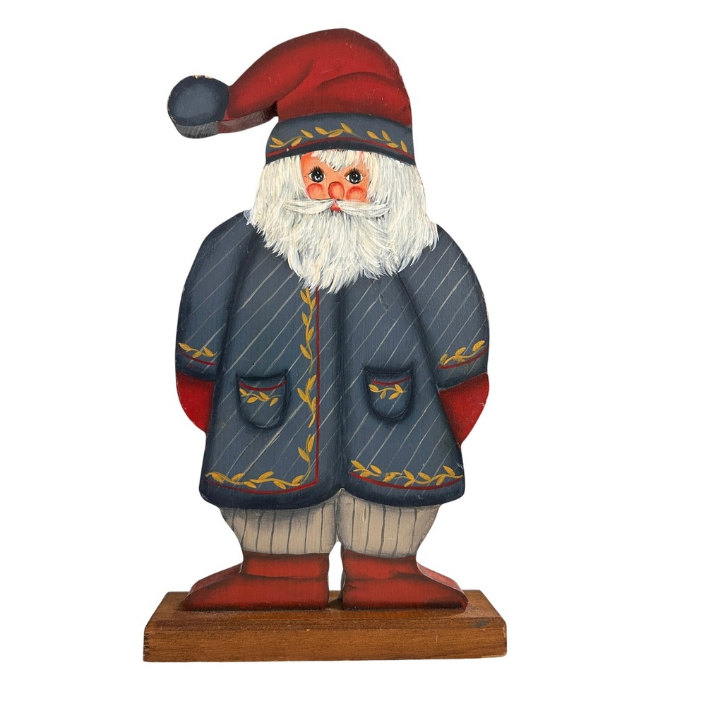 VTG Folk Art Santa Clause Wooden Figurine Hand Painted Primitive Christmas Decor
